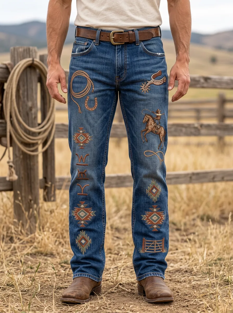 Cowboy Rodeo Tribal Men's Western Jeans