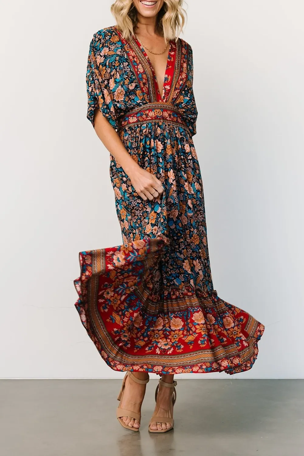 Unique Temperament Art V-Neck Floral Dress