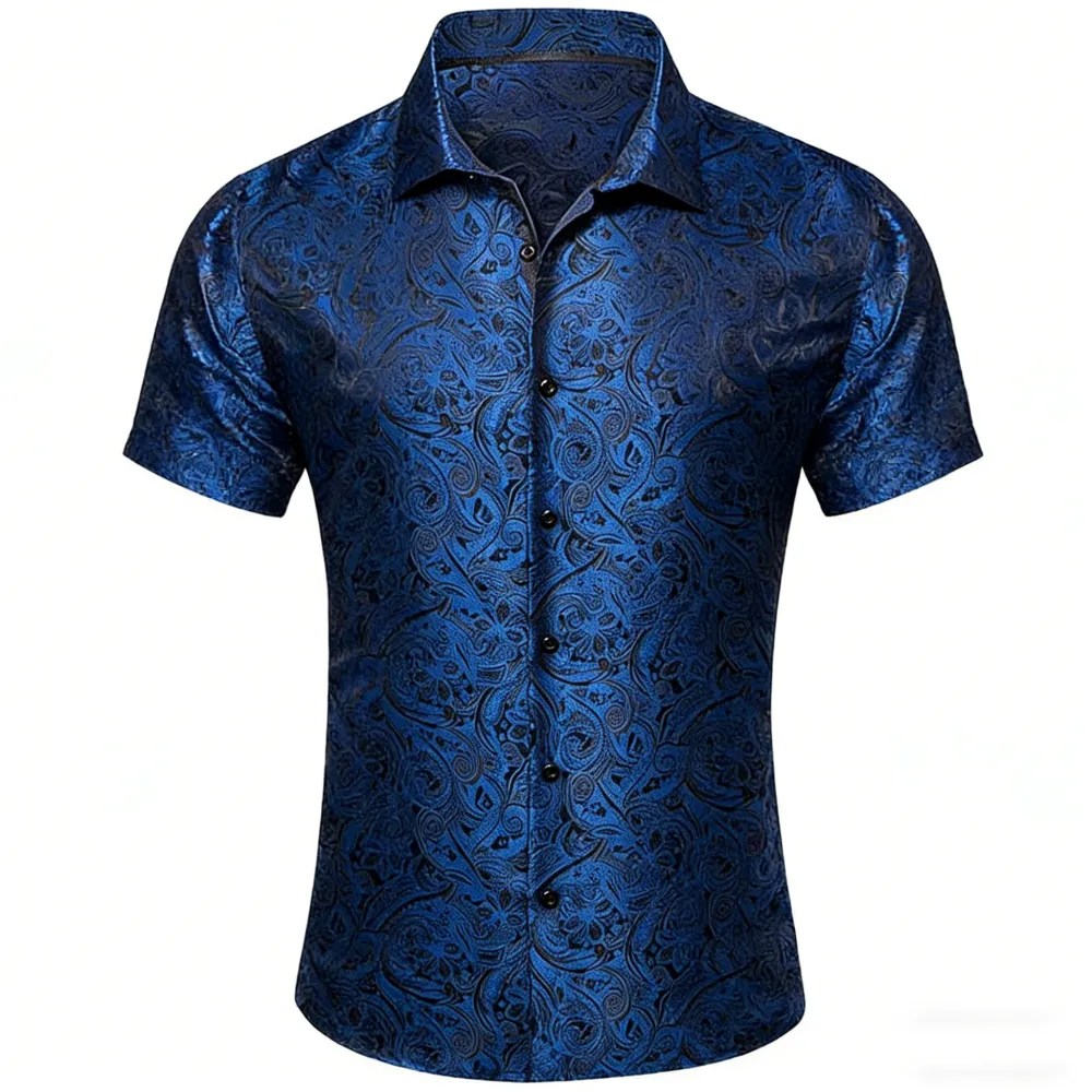 Modern Paisley Jacquard Short Sleeve Dress Shirt