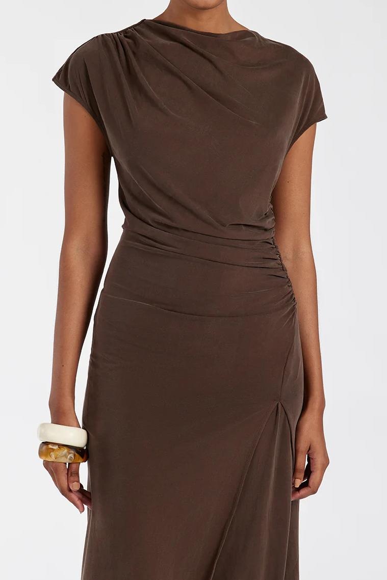 BITTER CHOC DRAPED TUNIC TOP