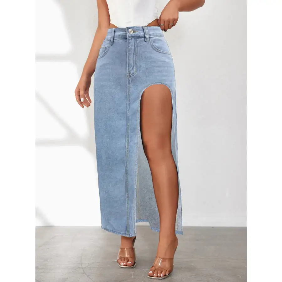 High Rise Slit Denim Skirt