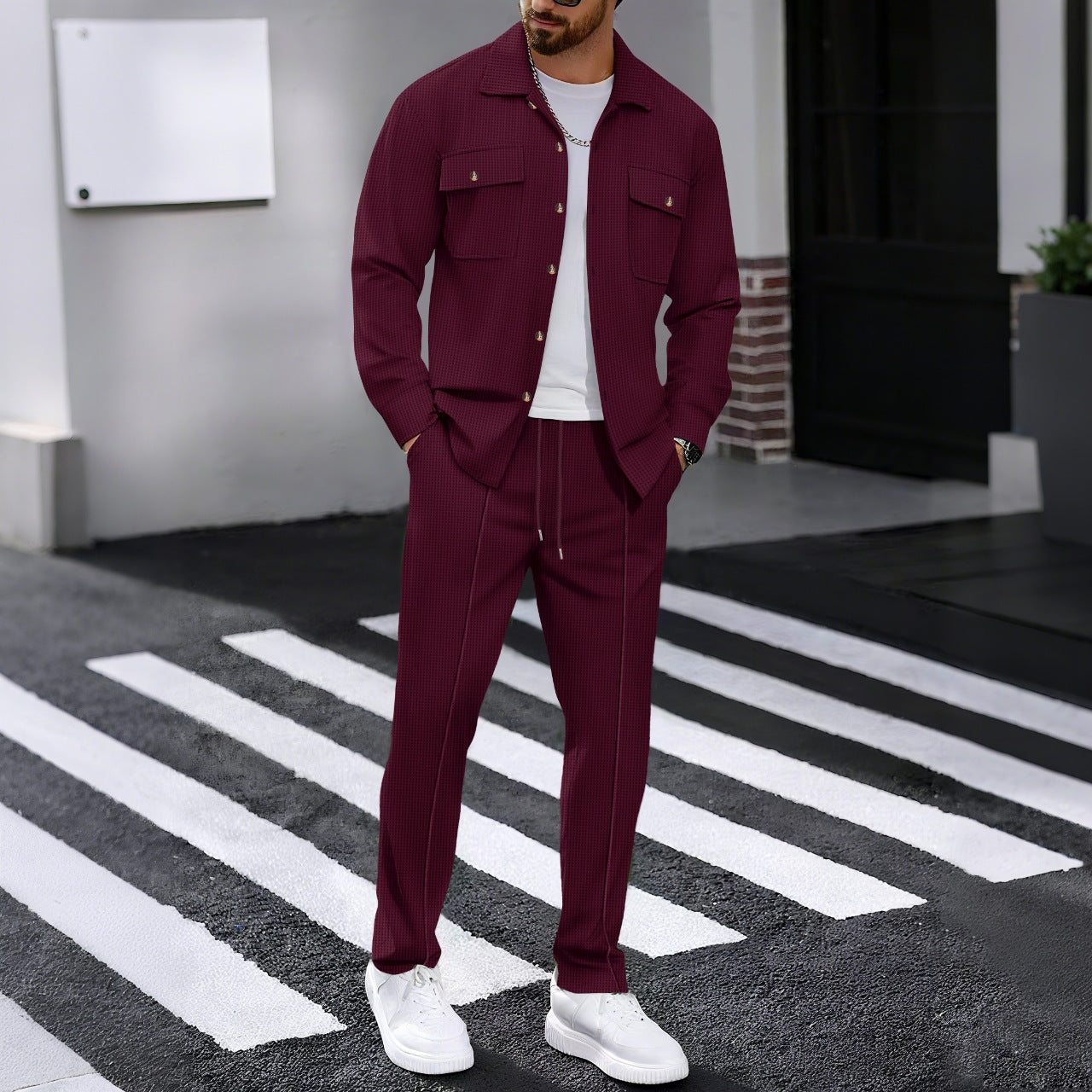 Men's 6-Piece Long Sleeve Shirt & Drawstring Pants Set 🧥 | Casual Tracksuit Outfit for Daily Wear