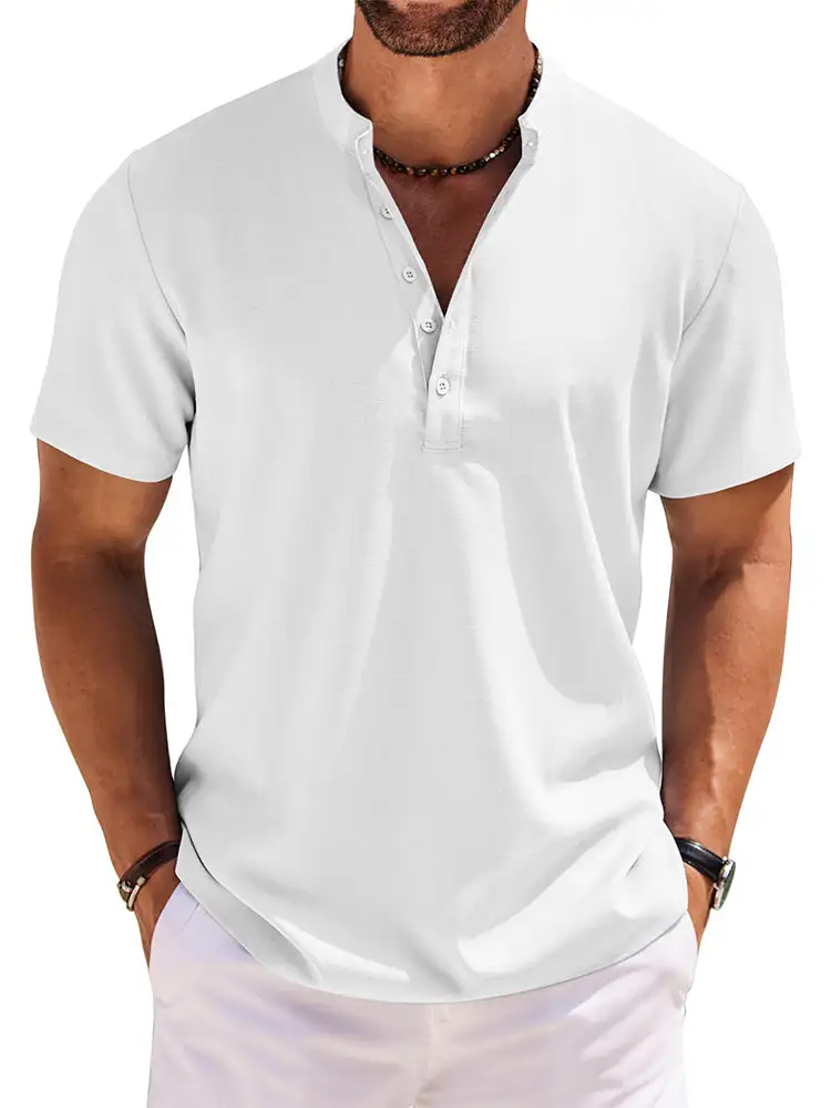 Casual Band Collar Henley Shirt