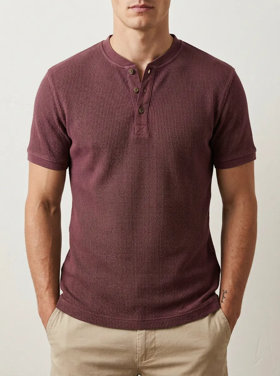 Men's Dynamic Waffle Knit Henley Shirt