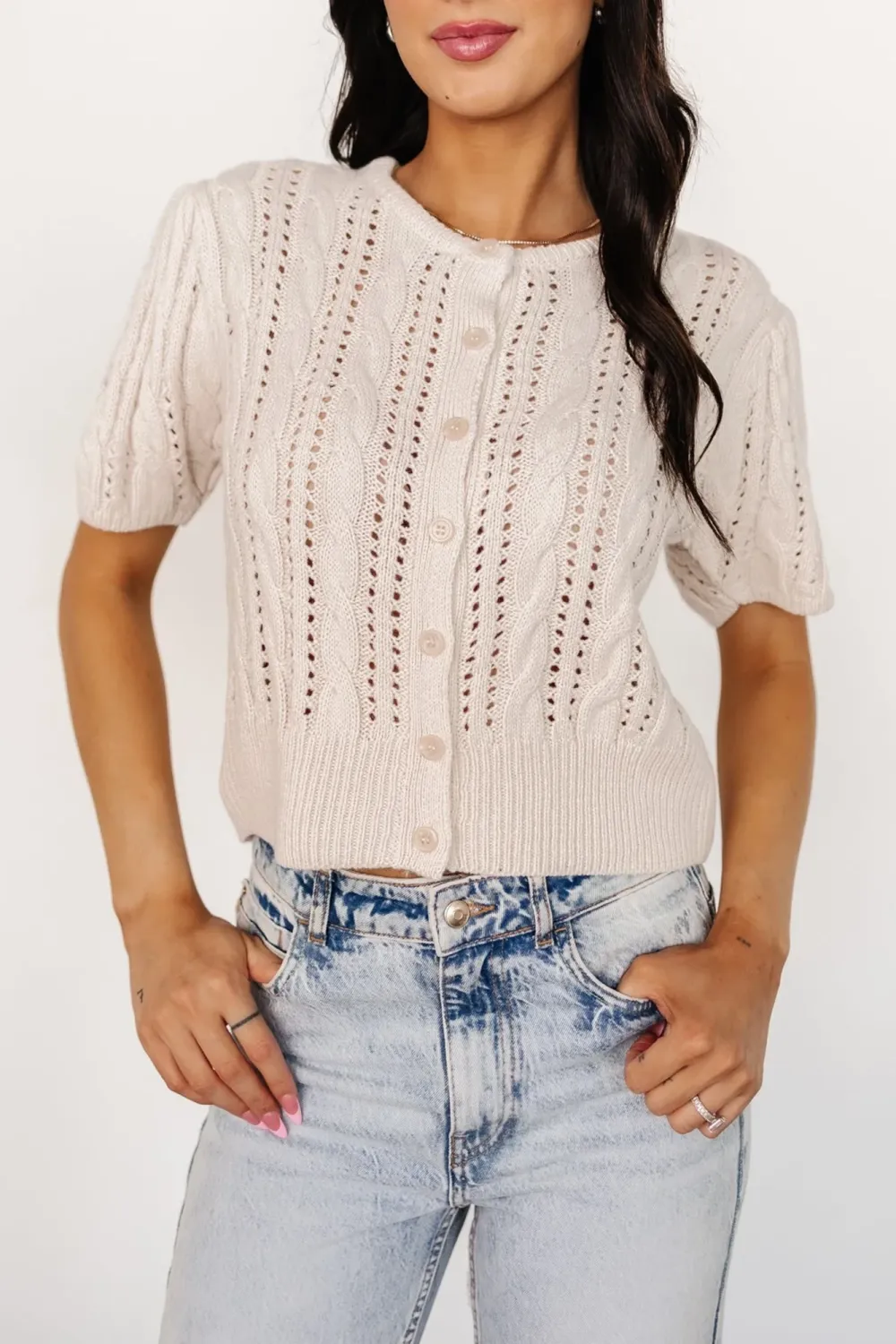 Minimalist Design Sense Hollow Out Cream Shirt