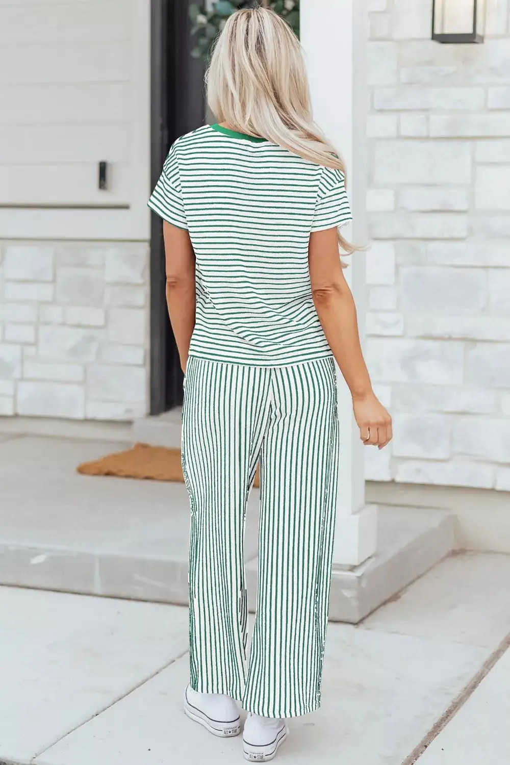 Stripe Crew Neck Tee Drawstring Waist Cropped