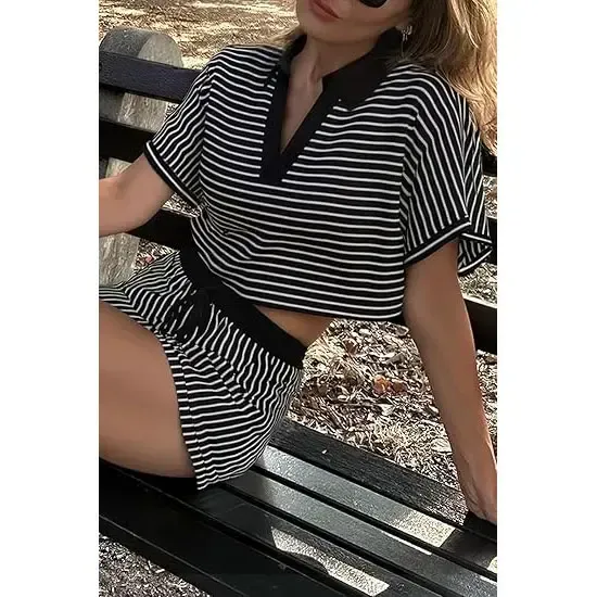 Women's striped two-piece short-sleeved suit——1 for as low as $1.5
