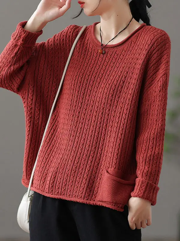Retro Jacquard Round Neck Long Sleeve Relaxed Fit Sweater