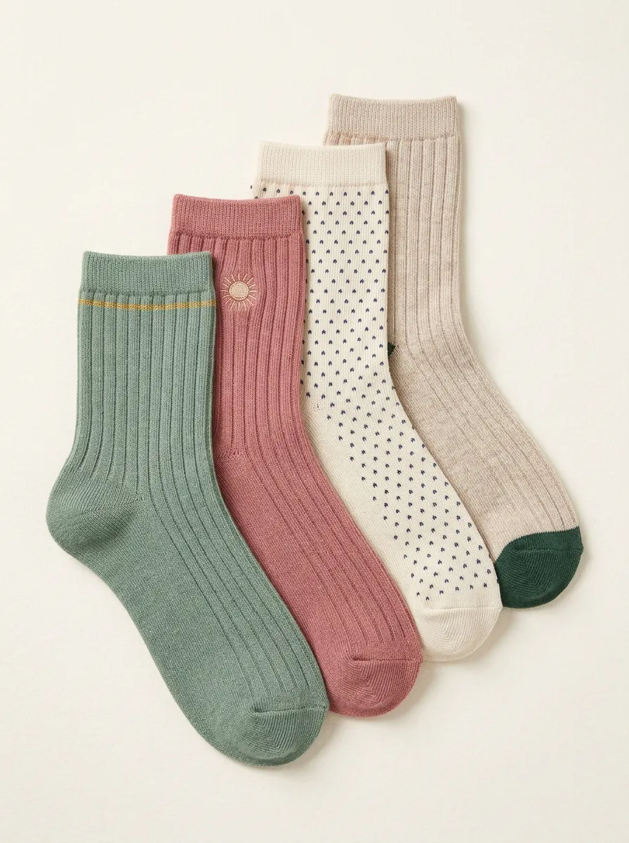 Striped Polka Dot Ribbed Texture Textured Men's Crew Socks Four-Pair Pack
