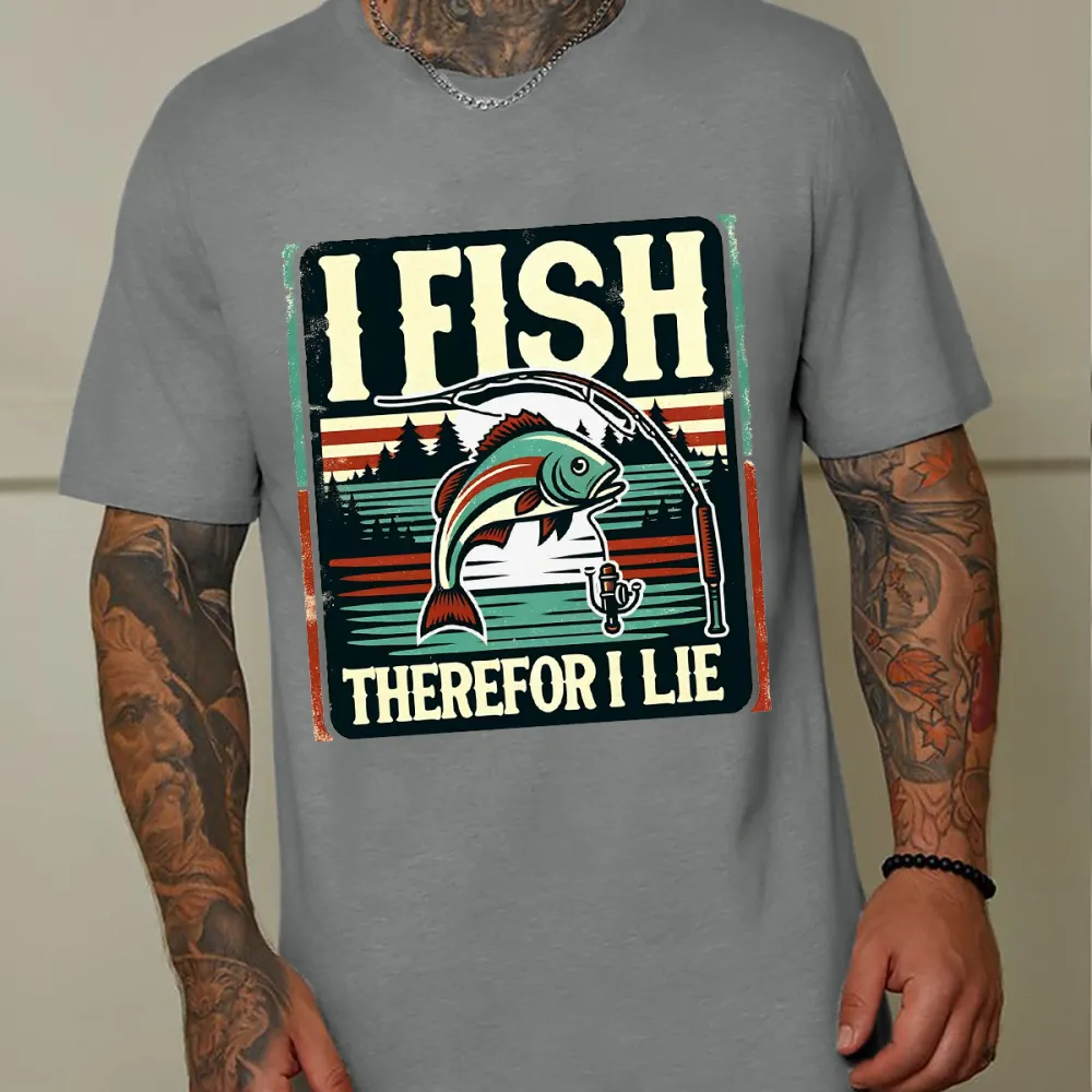 Fishing Print On Chest T-Shirts