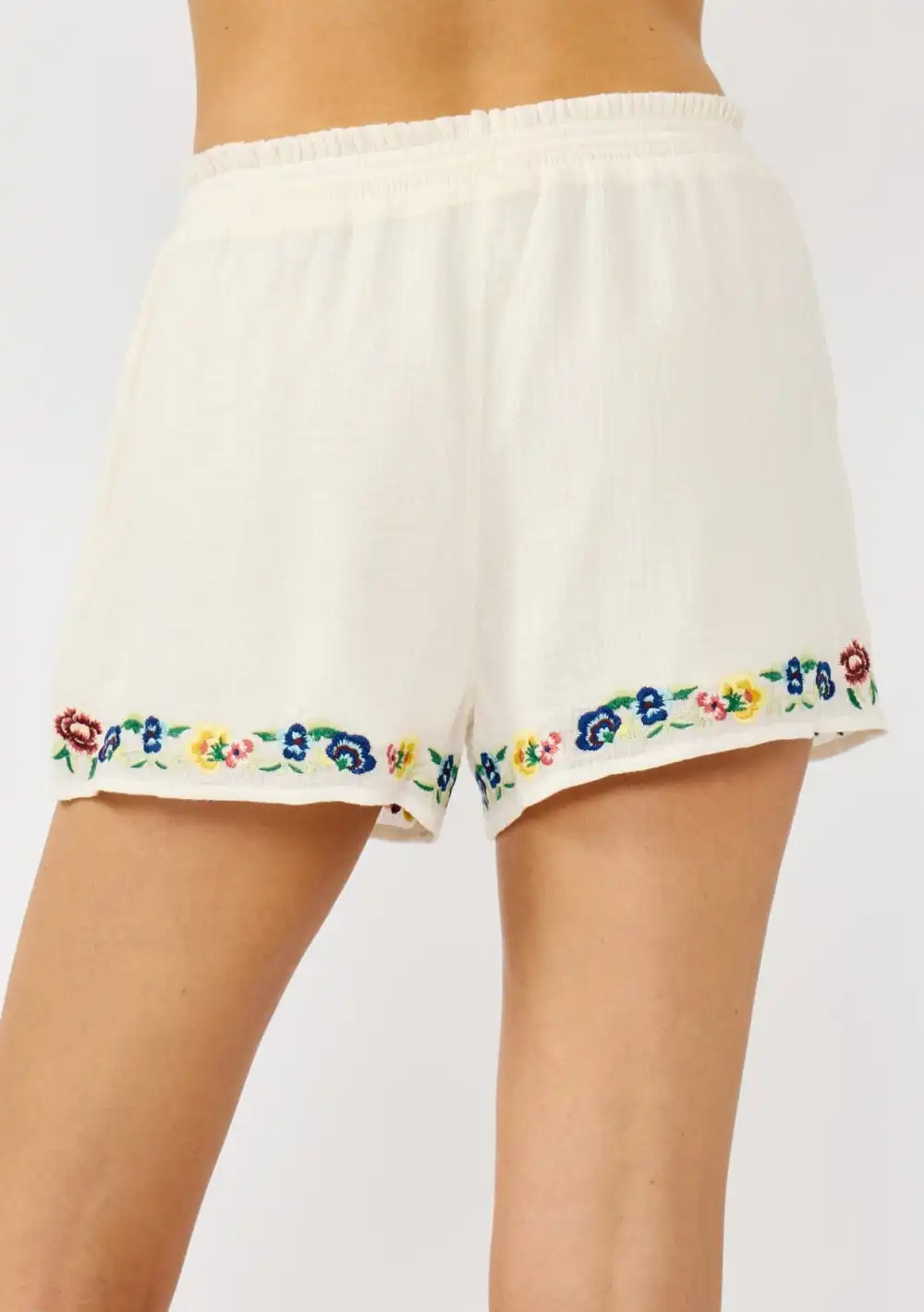 Flower Embroidered Drawstring Shorts