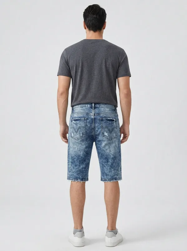 Men's Patchwork Distressed Acid Wash Distressed Denim Shorts