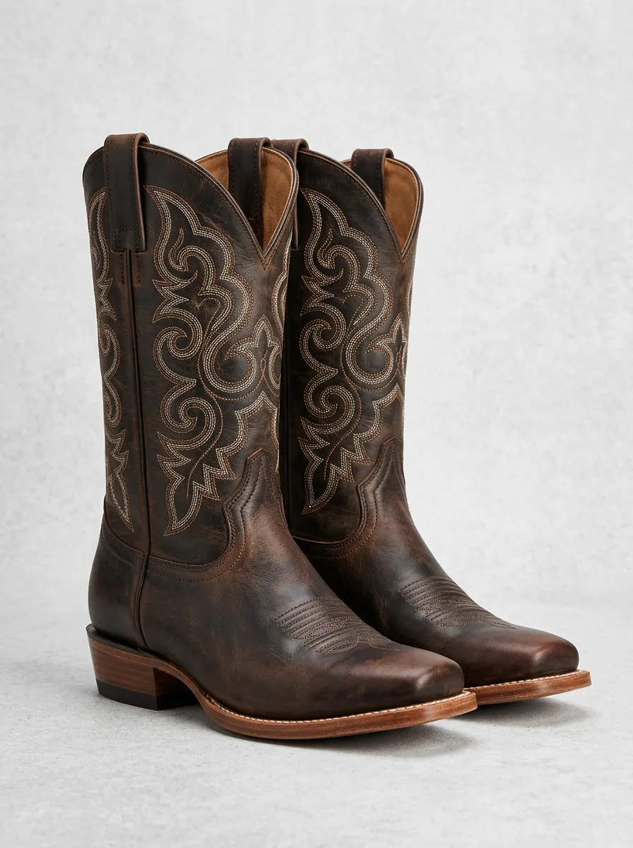 Men's Ranch Inspired Western Cowboy Embroidered Cowboy Boots