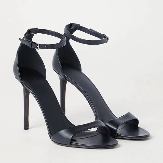 Valeria Black PU Ankle Strap Heels