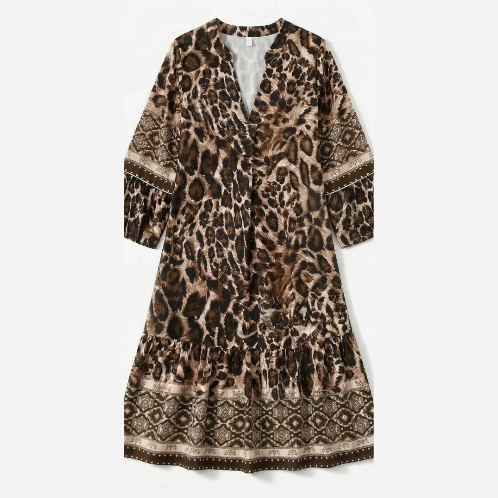 V Neck Floral Printed Midi Dress