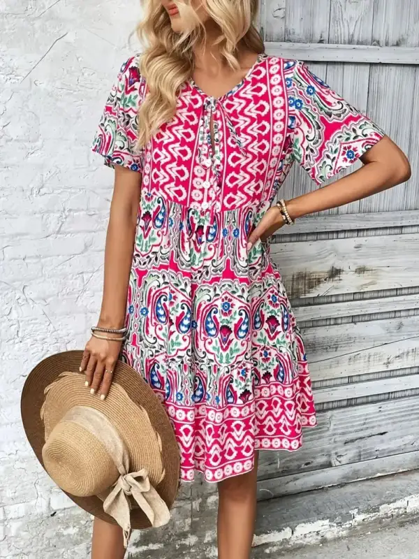 Short Sleeve Printed Midi Dress