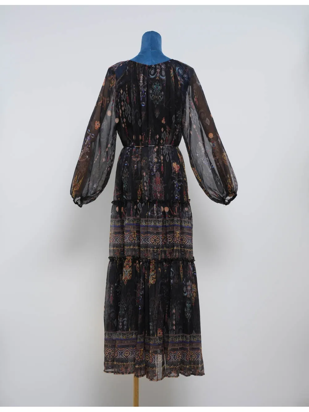 Boho Chiffon Waist Long Sleeves Midi Dress