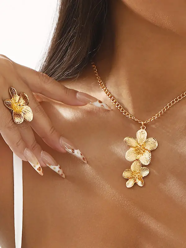 Floral Necklace Ring Set