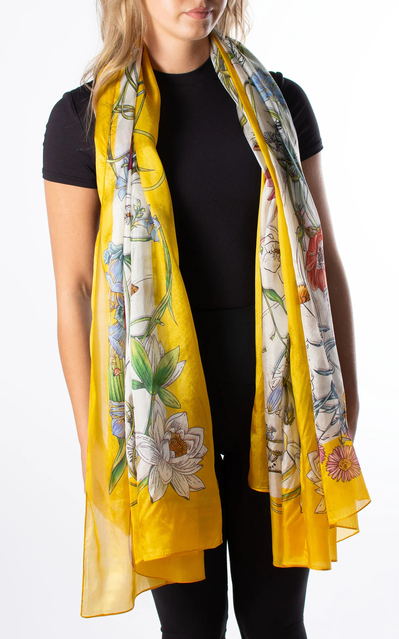 Artistic Pastoral Print Yellow Women's Scarf