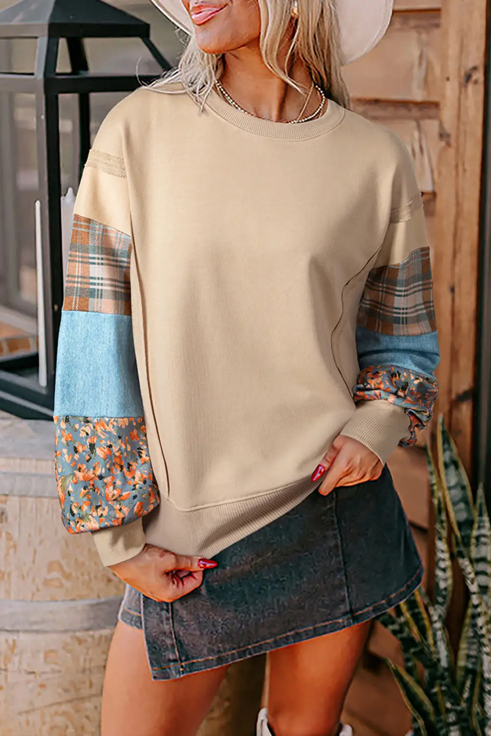 Plaid Patchwork Sweatshirt