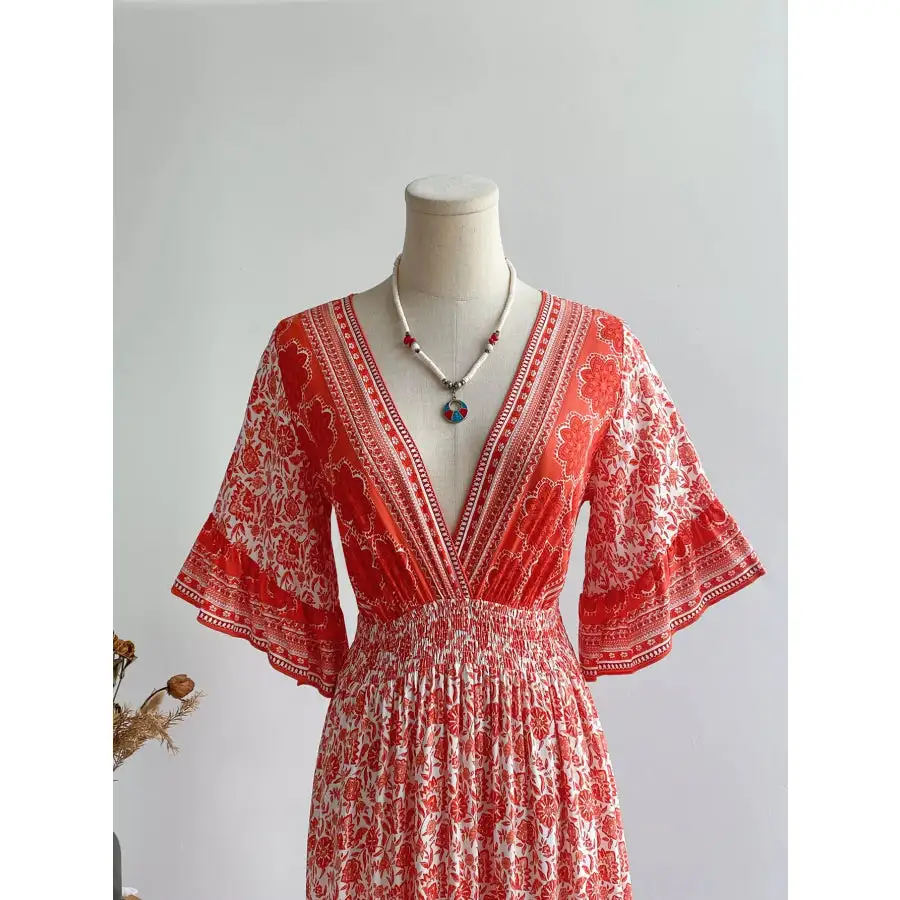 Floral Deep V Neck Dress