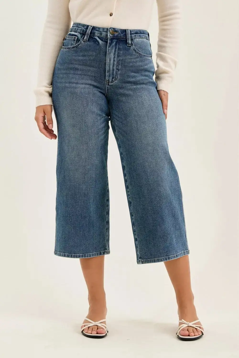 Classic High Rise Raw Hem Wide Leg Jeans