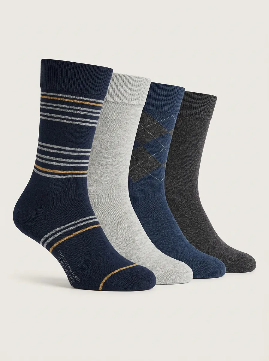 Relaxed Argyle Striped Collection Men's Four Pair Socks