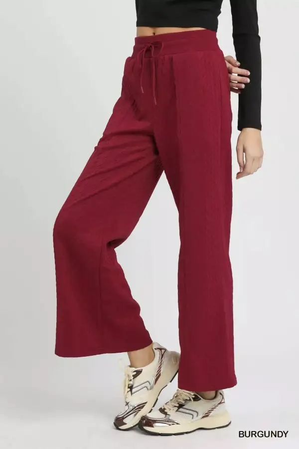 Relaxed Cable Knit Textured Wide Leg Pants