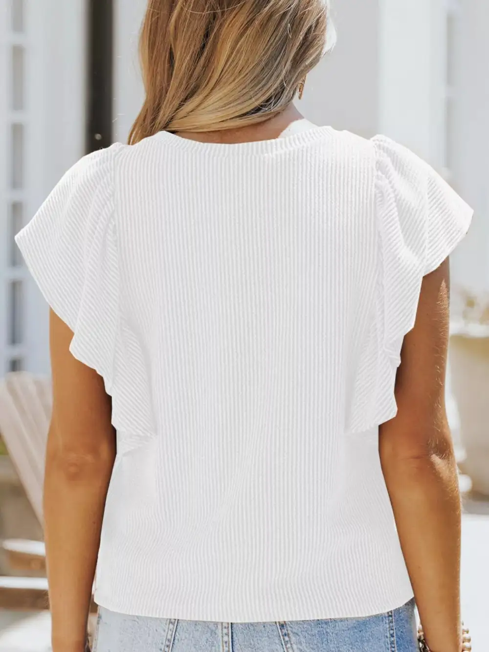 Ruffled Sleeve Ribbed Knit T Shirt Plus
