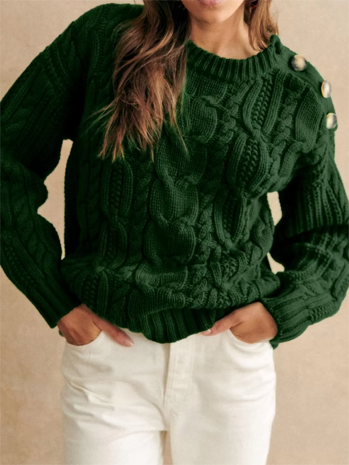 Button Detail Navy Chunky Sweater