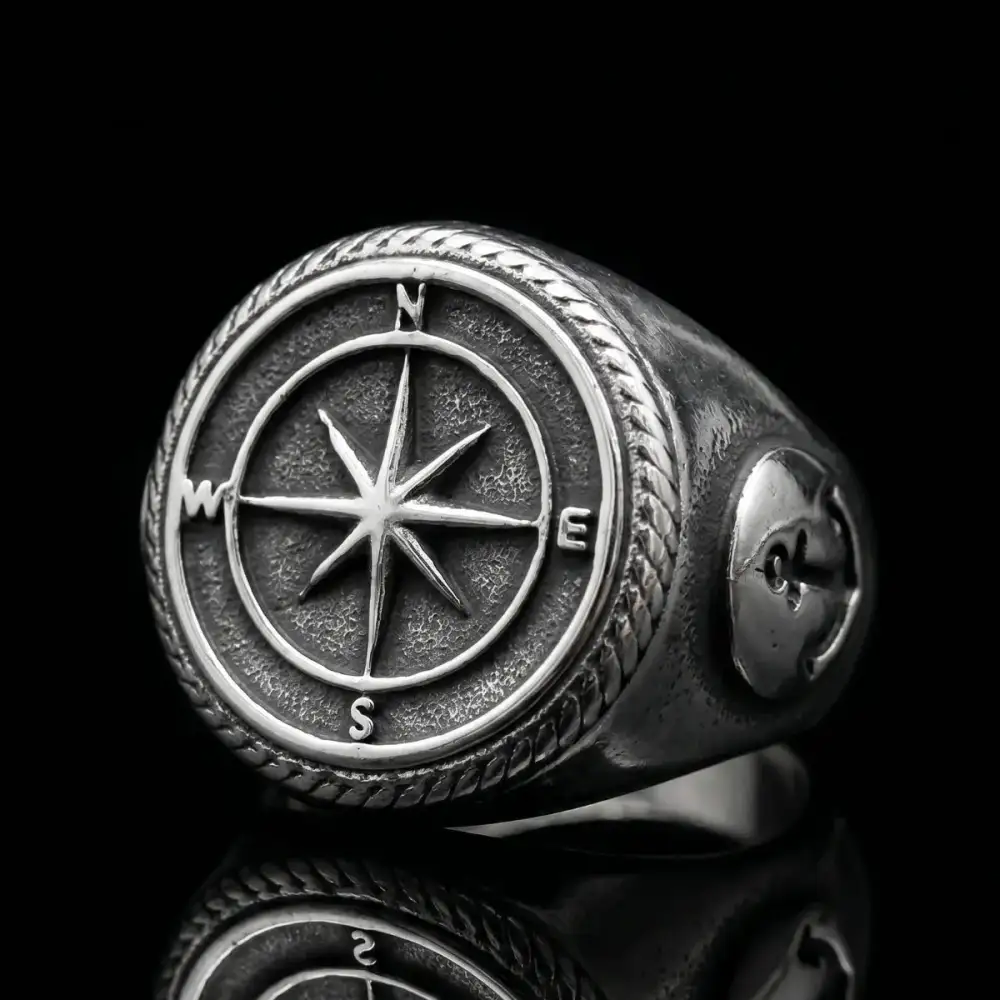 Men's Anchor Compass Ring