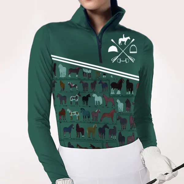 Women's Riding Style Horses Breeds Print Long Sleeve Casual Shirt