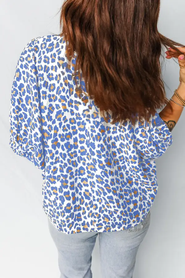 Leopard Contrast Striped Neck Blouse