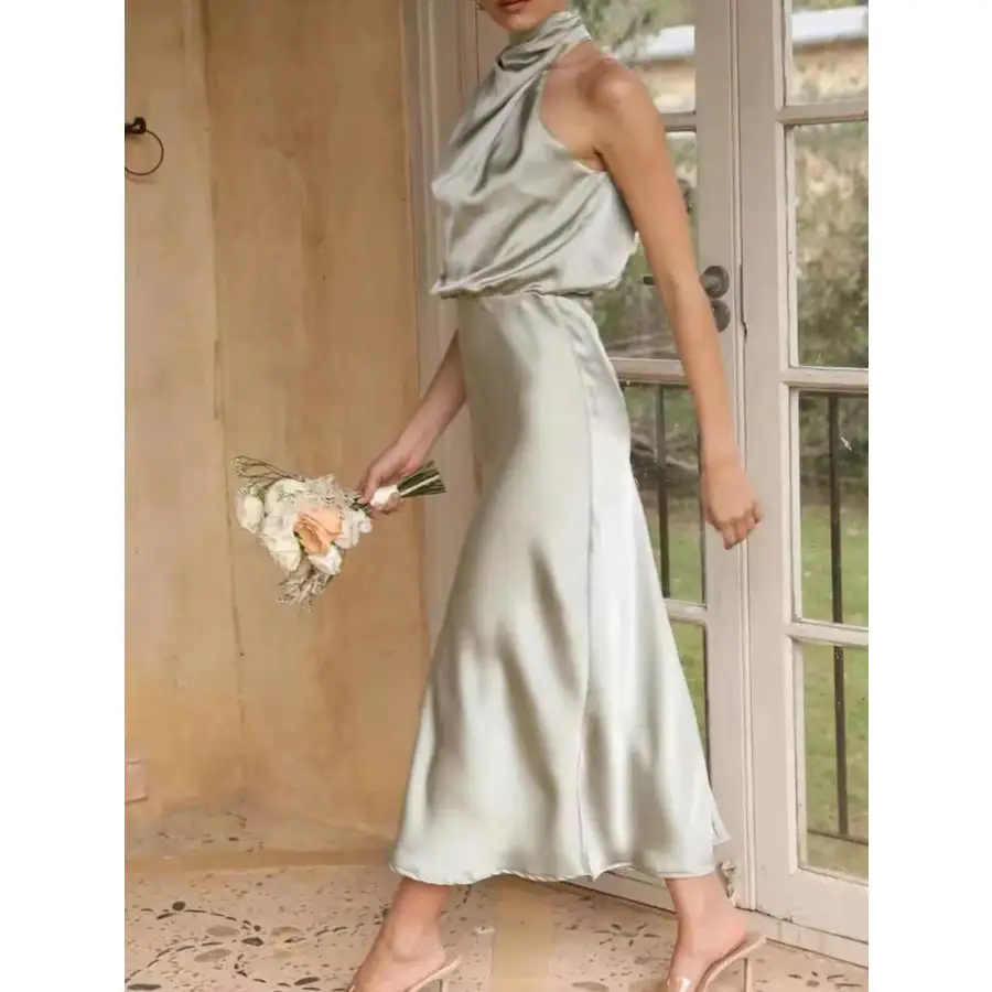 Asymmetrical Ruched Sleeveless Midi Dress