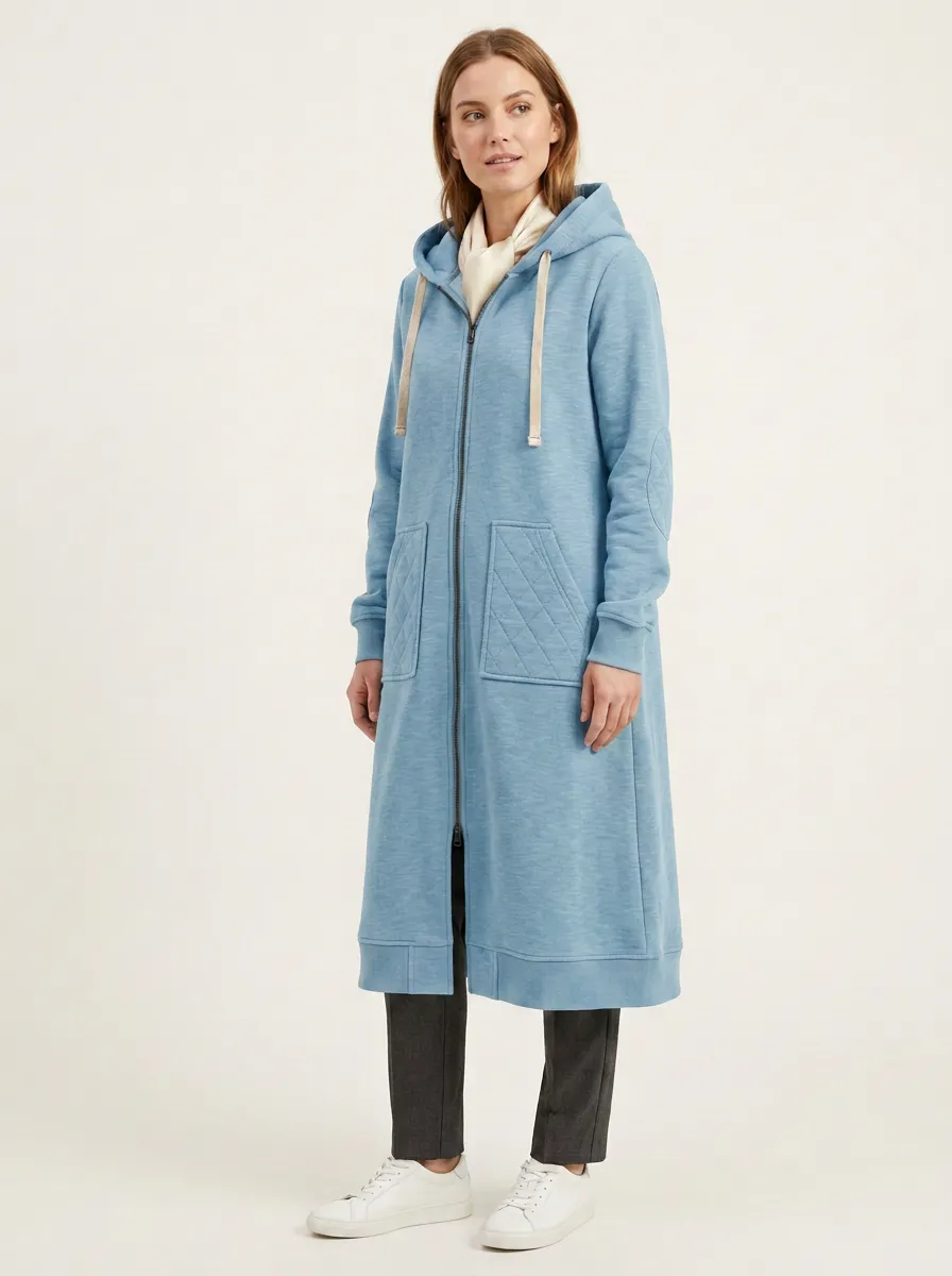 Minimal Pocketed Quilted Long Hooded Coat