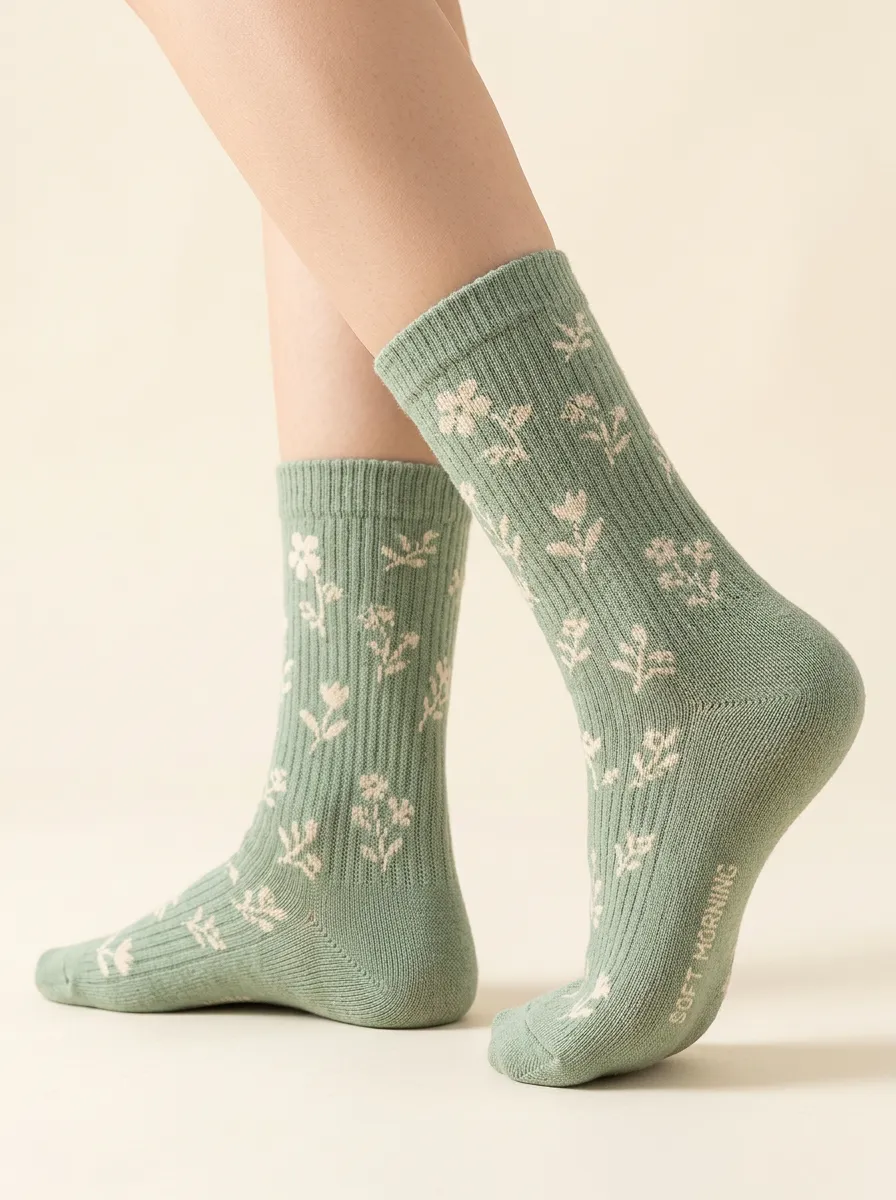 Textured Floral Botanical Casual Socks