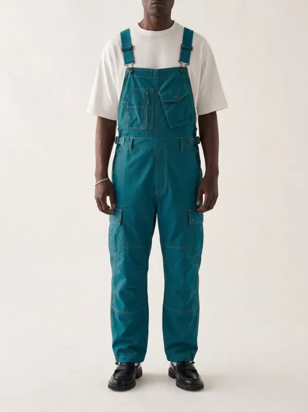 Men's Military Style Olive Cargo Multi-Pocket Bib Overalls
