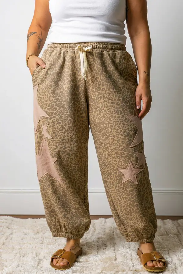 Drawstring Elastic-Waist Pocketed Leopard-Print Jogger Pants