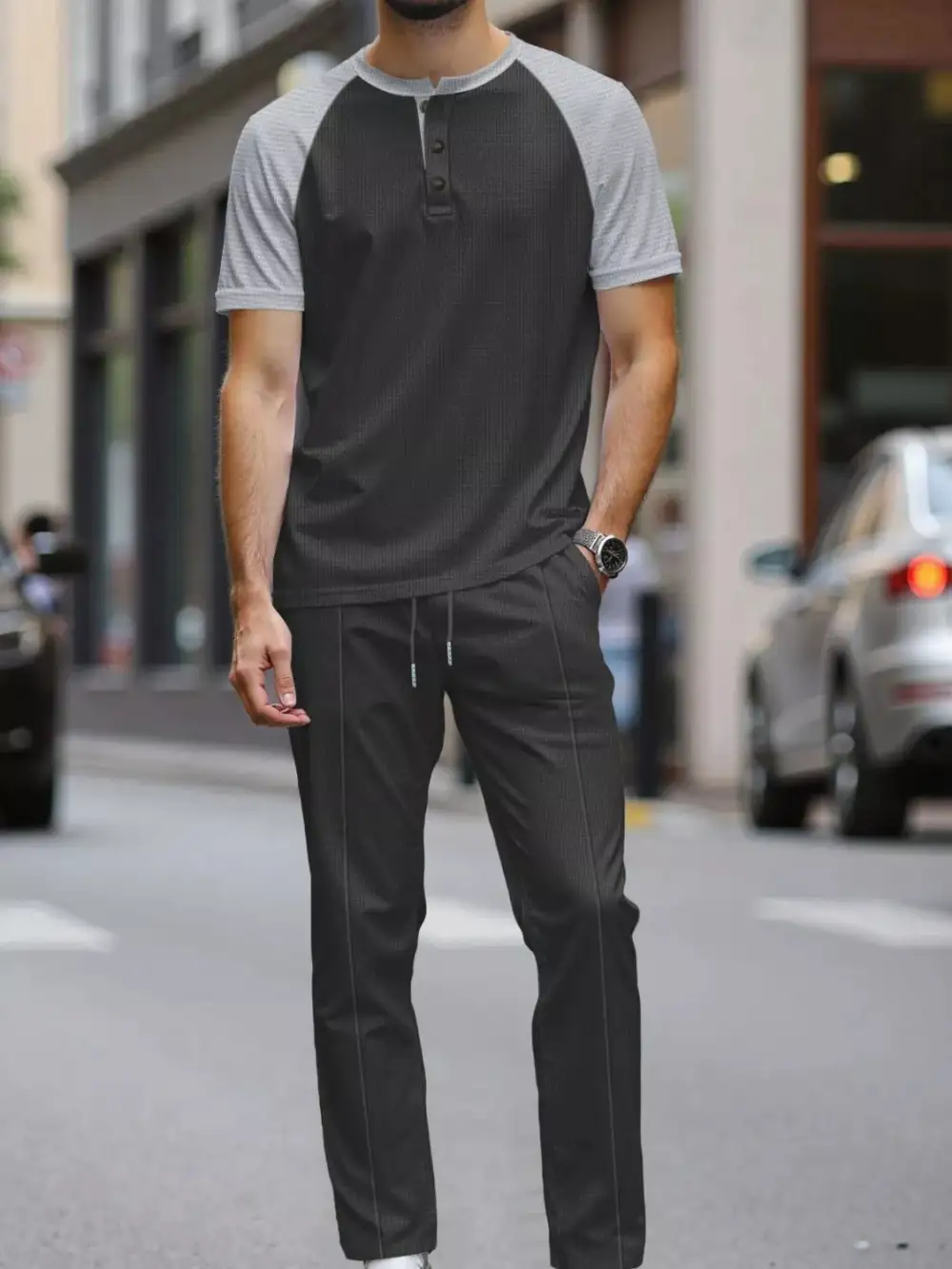 Men's Full Size Casual Two Tone Raglan Sleeve