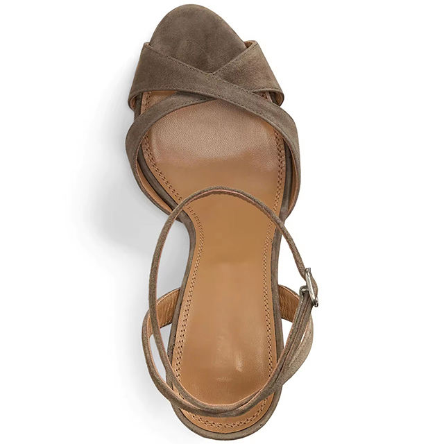 Aurielle Brown Suede Cross Stiletto Sandals