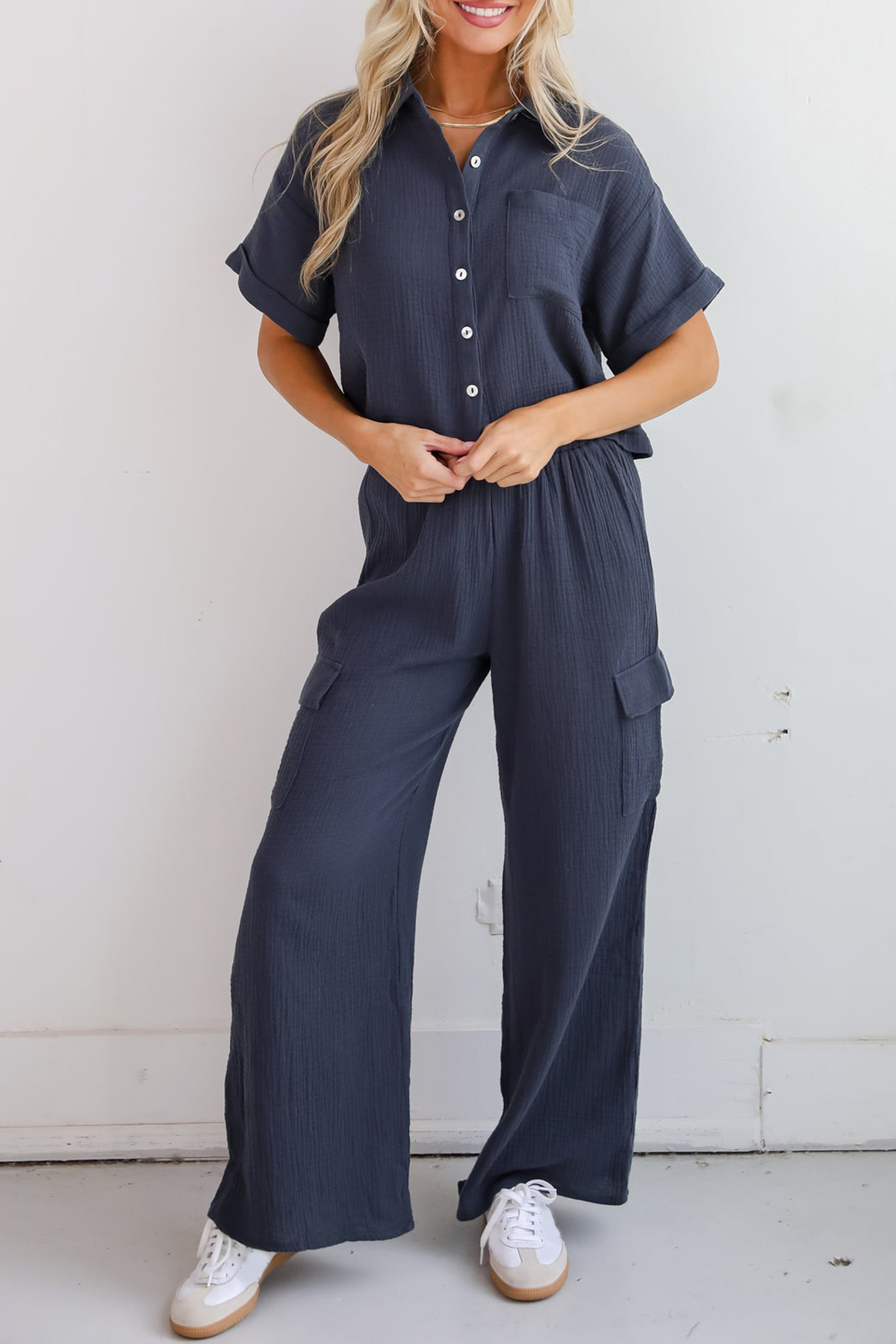 Too Perfect Charcoal Linen Blouse