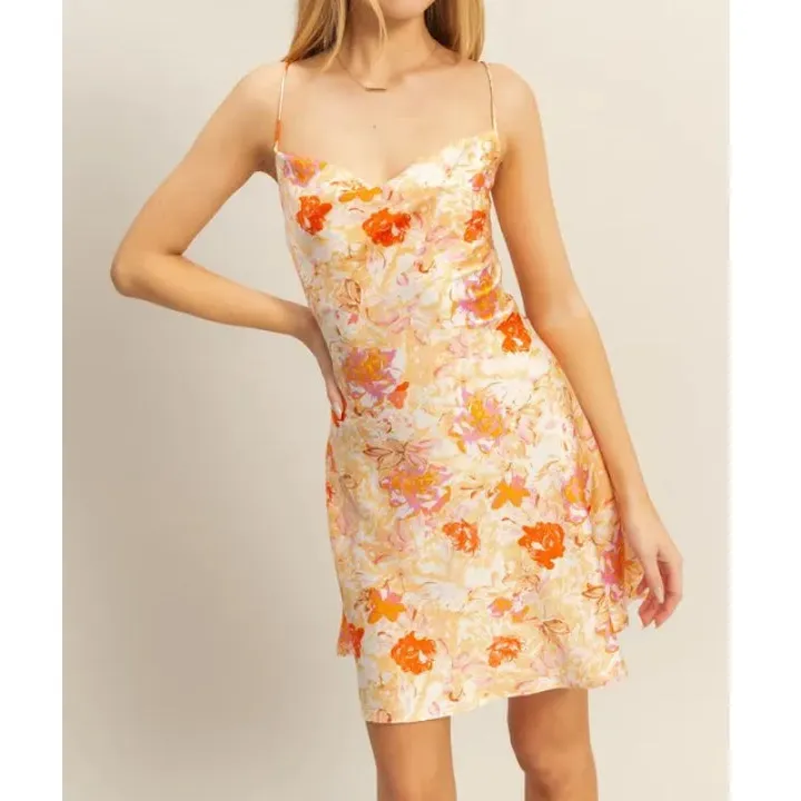 Cowl Neck Flirty Satin Mini Dress
