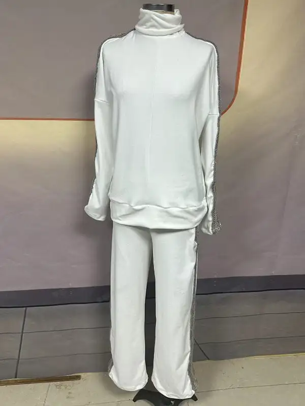 Sequined High Neck Sweater Pants Set