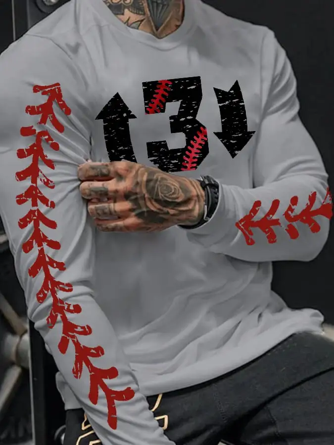 Men's Baseball '3 UP 3 DOWN' Print Long Sleeve T-Shirt