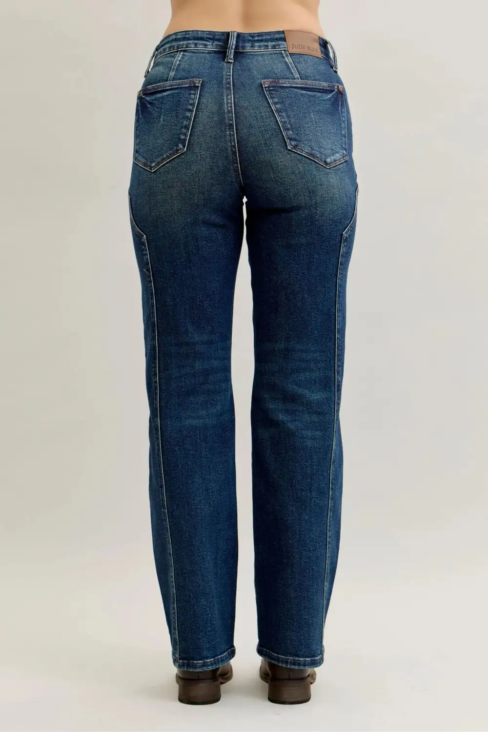 Vintage-Wash Pocketed Stretch Straight Leg Jeans