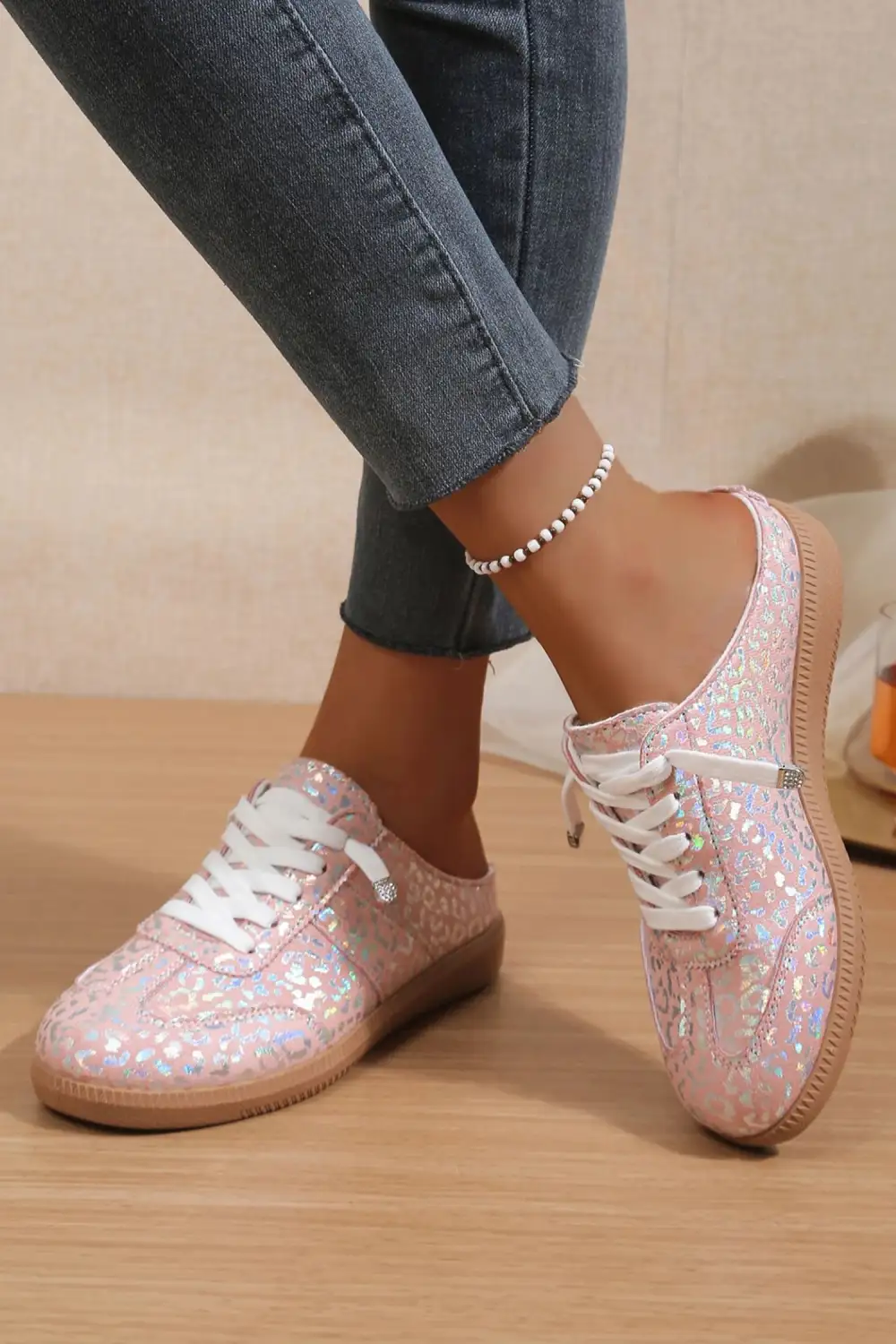 Refined Leopard Metallic Accent Lace-Up Slip-On Sneakers