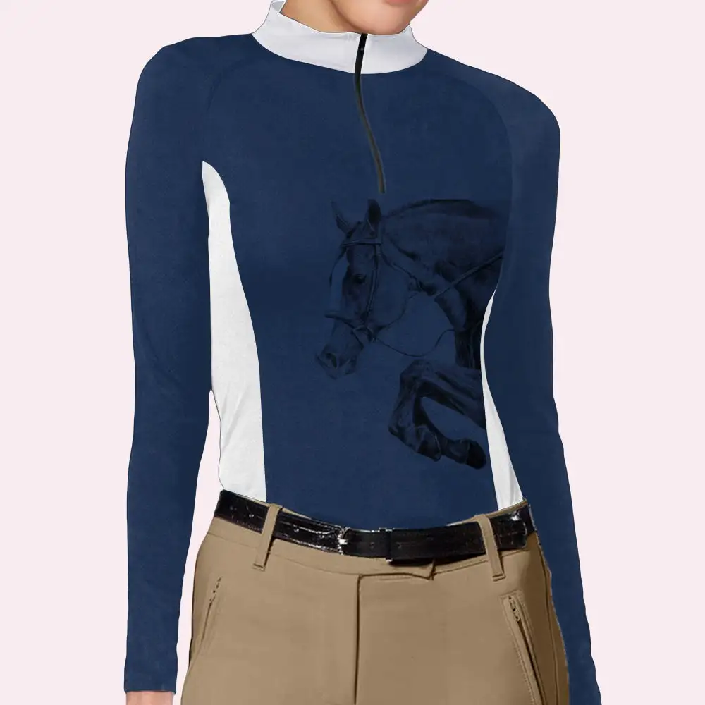 Women's Riding Textures Horse Print Style Long Sleeve Splicing Casual Shirt