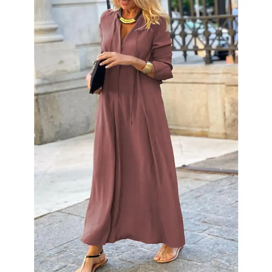 Full Size Solid Color Maxi Shirt Dress Plus Size