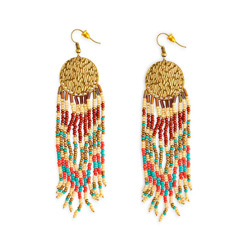 Refined Curved Celestial Sunburst Beaded Earrings
