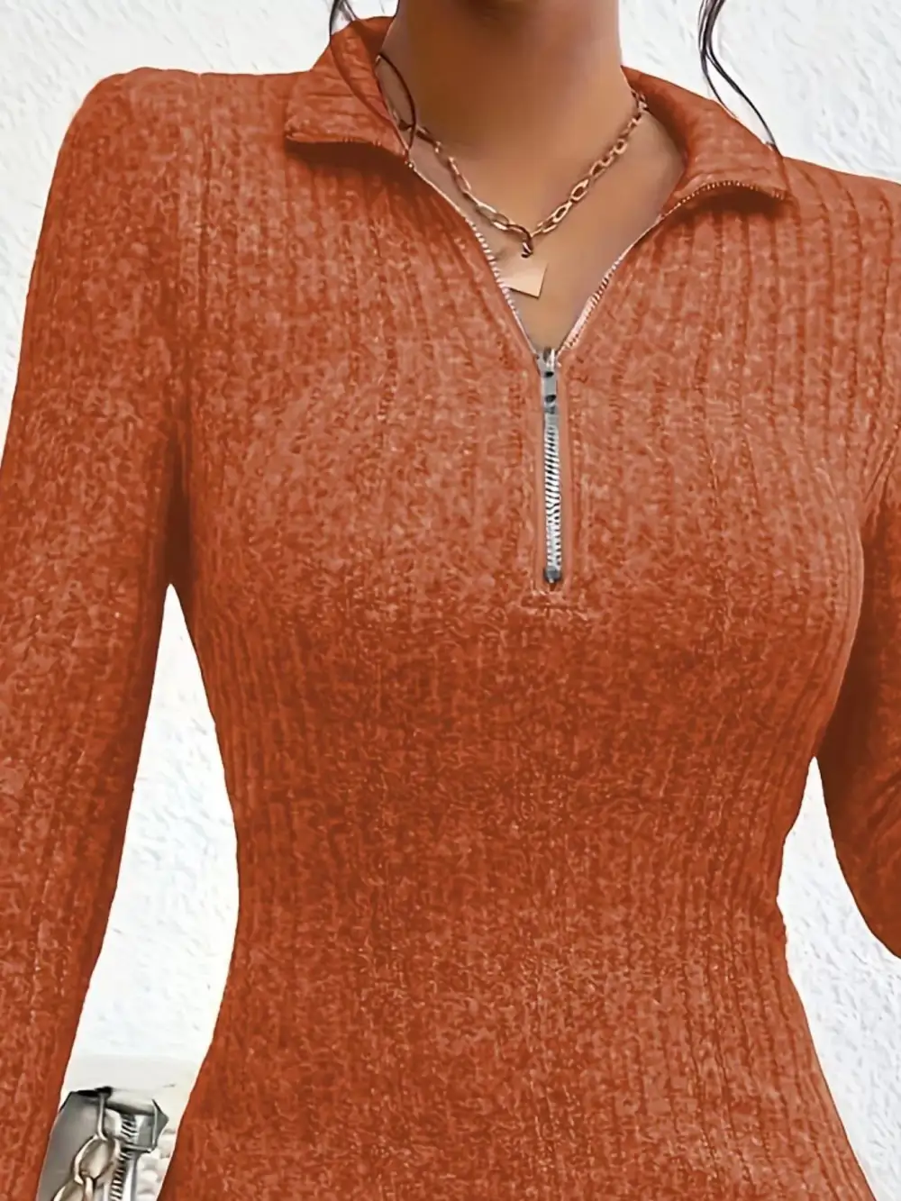 Ribbed Knit Zip Front Mini Dress